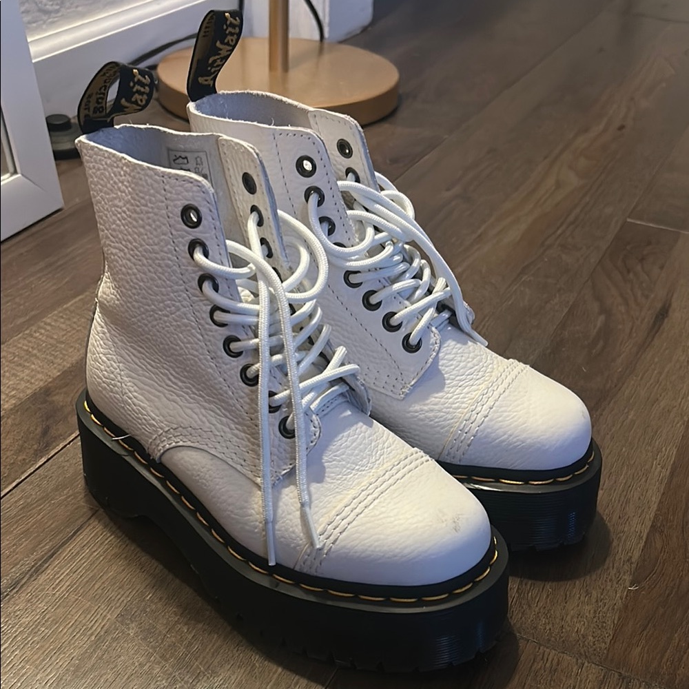 Dr. Martens Sinclair White Leather Platform Boots - Picture 3 of 7